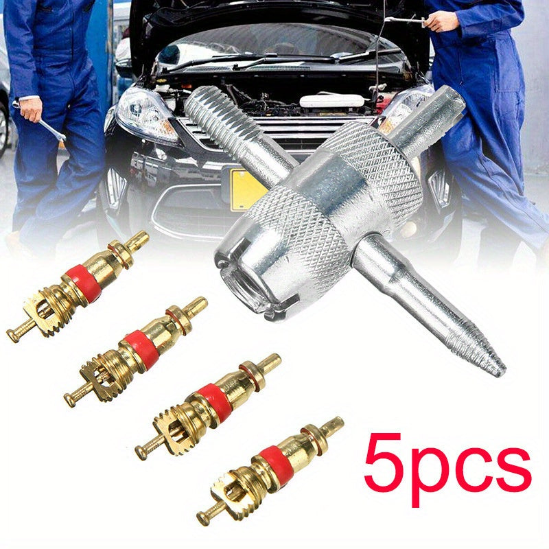[4-in-1 Car Accessory Kit] Includes 4 Copper Valve Caps / Copper Core Parts – Car Phone Mount, Safety Hammer Charger, Data Cable & Parking Sign Set, Practical Auto Emergency Kit