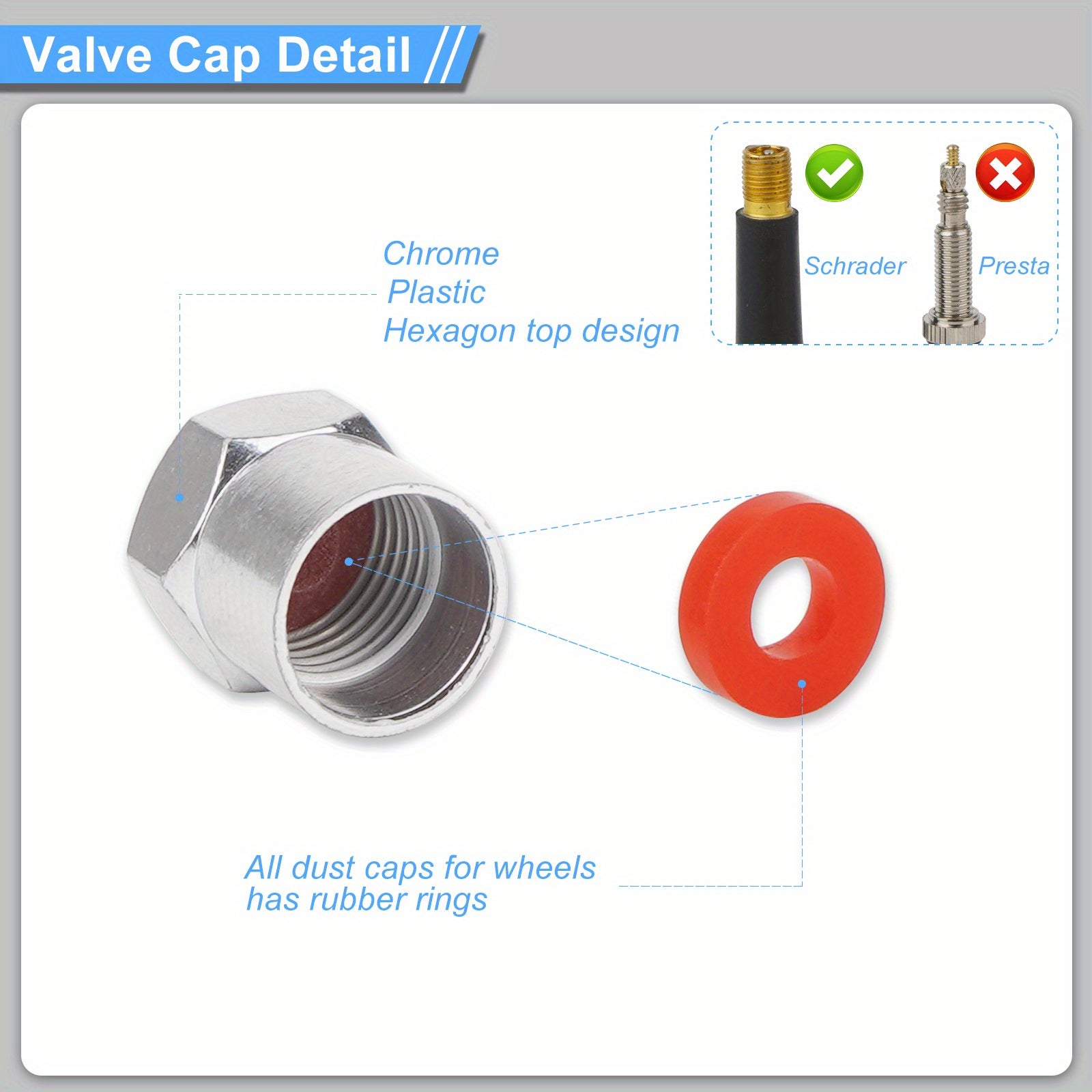 Leak-Proof Tire Valve Caps with O-Rings – Easy Installation, Enhance Vehicle Appearance – For Cars to Motorcycles