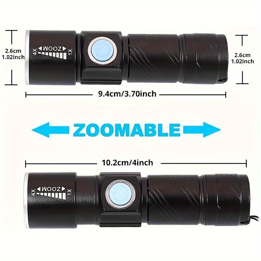 1 Red LED Flashlight, Zoomable Flashlight, USB Rechargeable Outdoor Camping Light, Ideal for Inspection