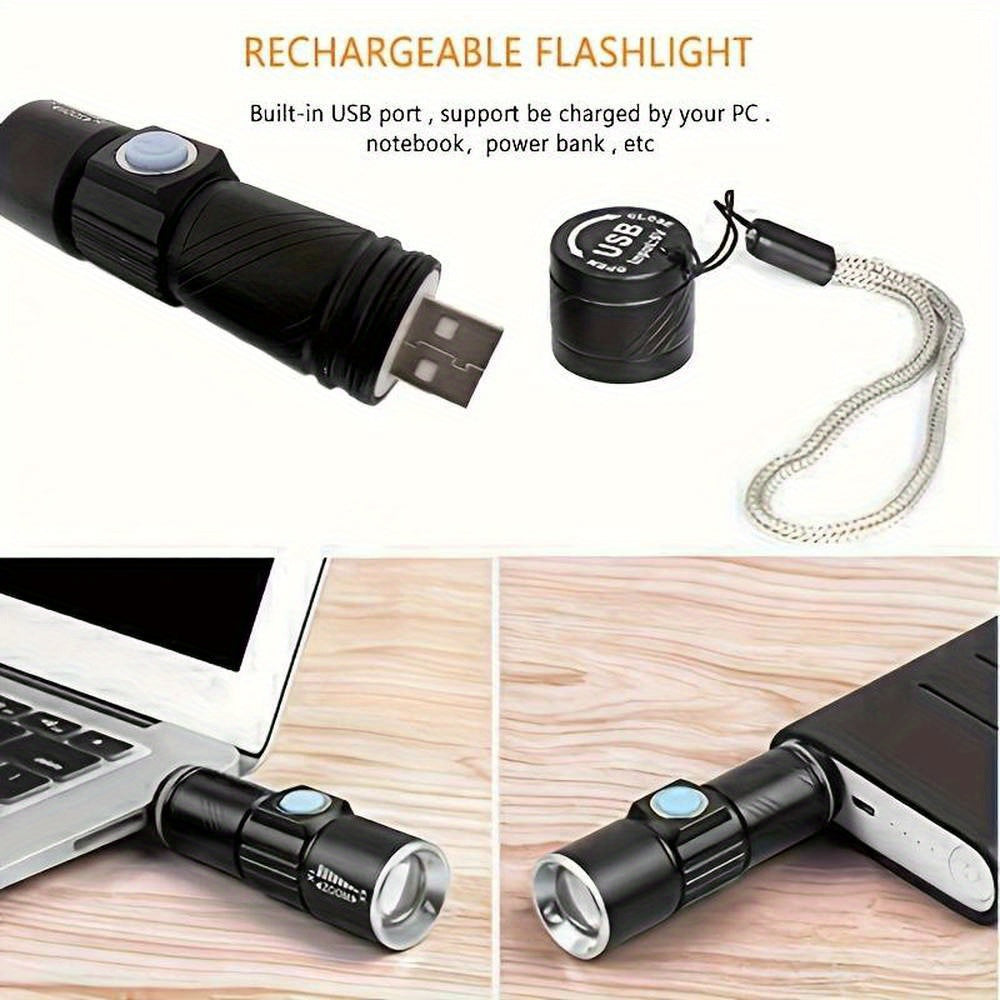 1 Red LED Flashlight, Zoomable Flashlight, USB Rechargeable Outdoor Camping Light, Ideal for Inspection