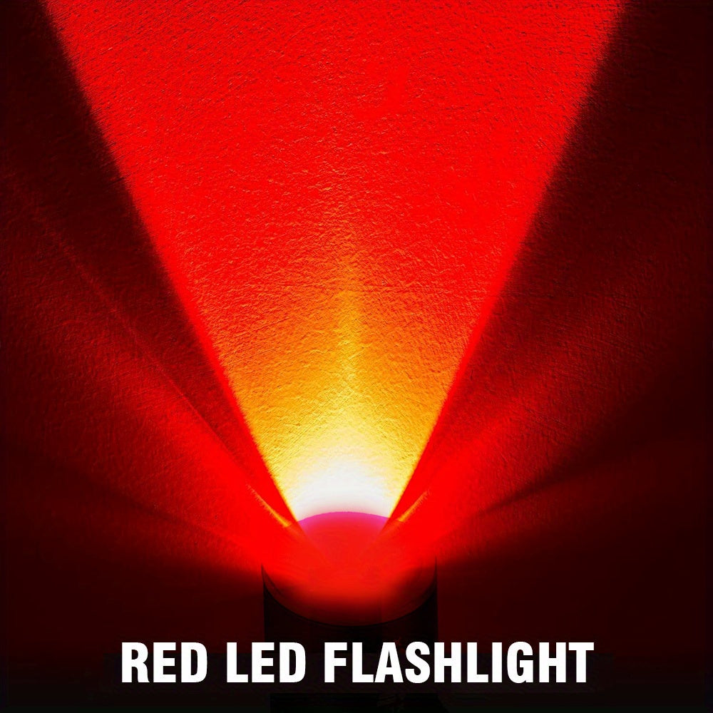 1 Red LED Flashlight, Zoomable Flashlight, USB Rechargeable Outdoor Camping Light, Ideal for Inspection