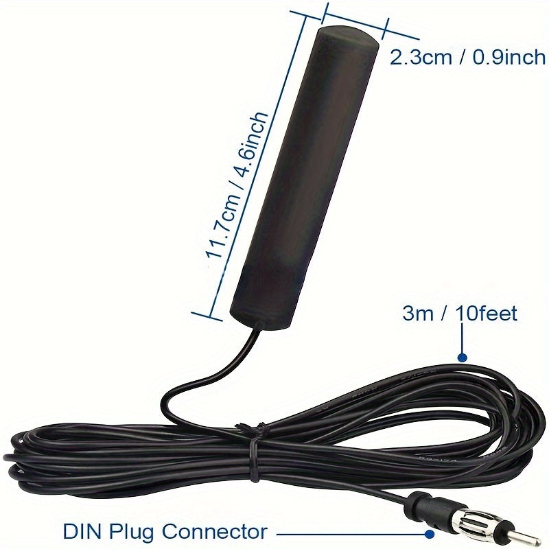 Universal AM/FM Antenna for Car, Truck & Boat – 12V Black Radio Signal Booster
