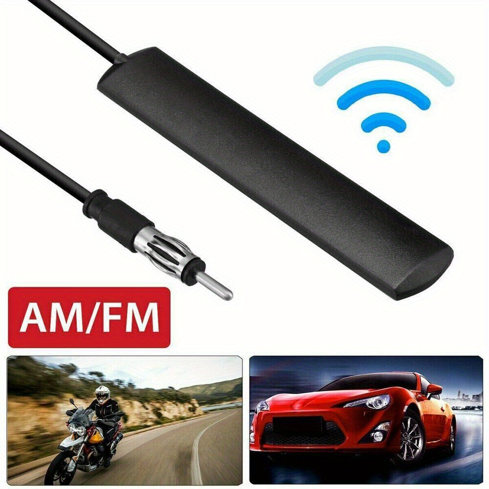 Universal AM/FM Antenna for Car, Truck & Boat – 12V Black Radio Signal Booster