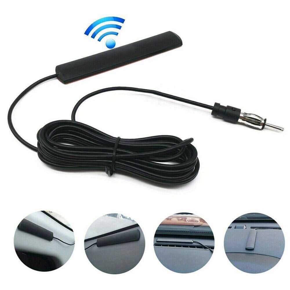 Universal AM/FM Antenna for Car, Truck & Boat – 12V Black Radio Signal Booster