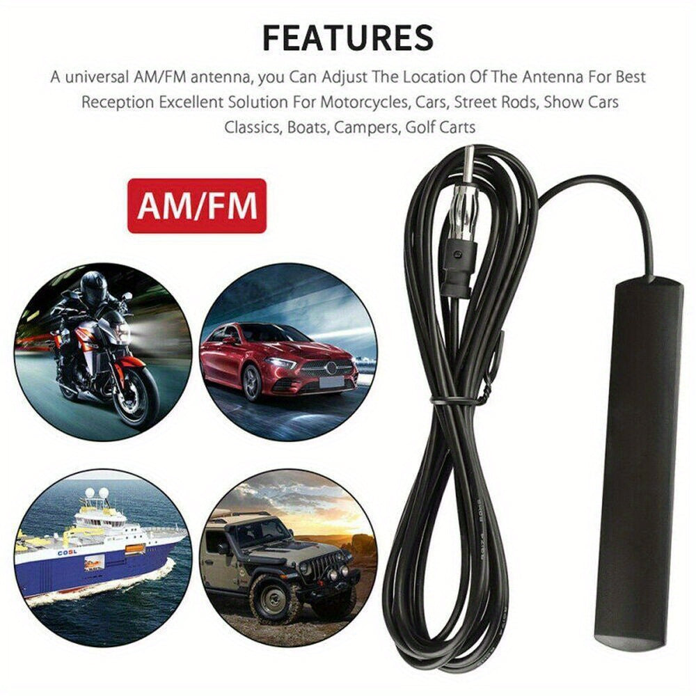 Universal AM/FM Antenna for Car, Truck & Boat – 12V Black Radio Signal Booster
