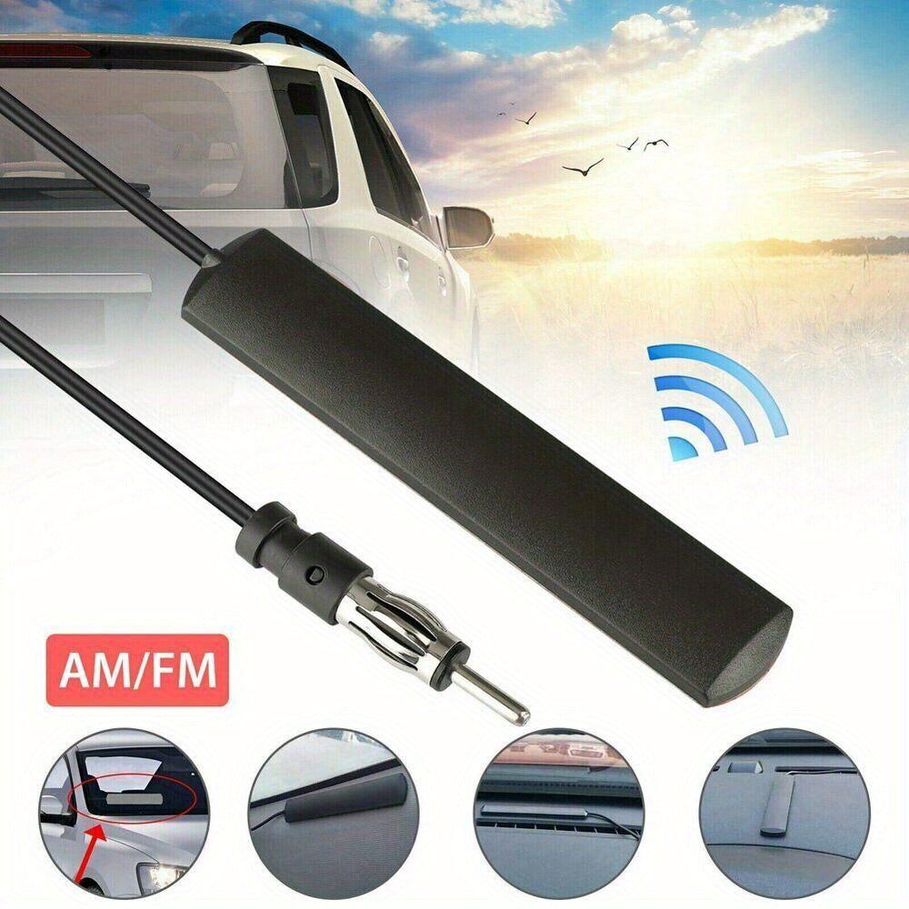Universal AM/FM Antenna for Car, Truck & Boat – 12V Black Radio Signal Booster