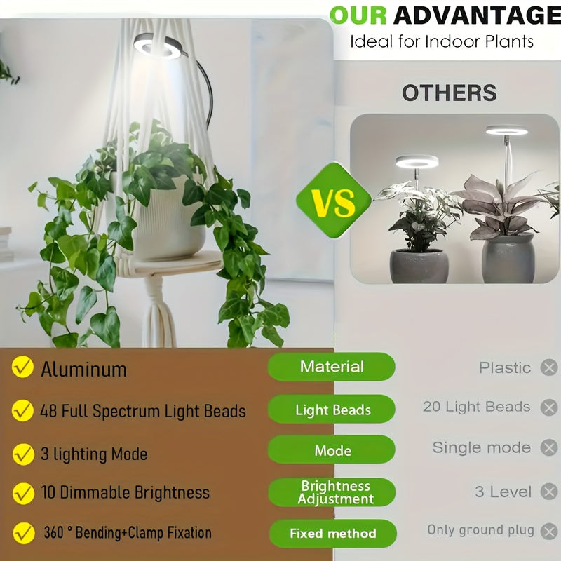 Indoor plant grow light, with 360° gooseneck, 3 color modes, 10 brightness levels, suitable for small plants, potted plants, succulents, USB powered, suitable for indoor balconies, living rooms, offices, bedrooms, promotes plant growth
