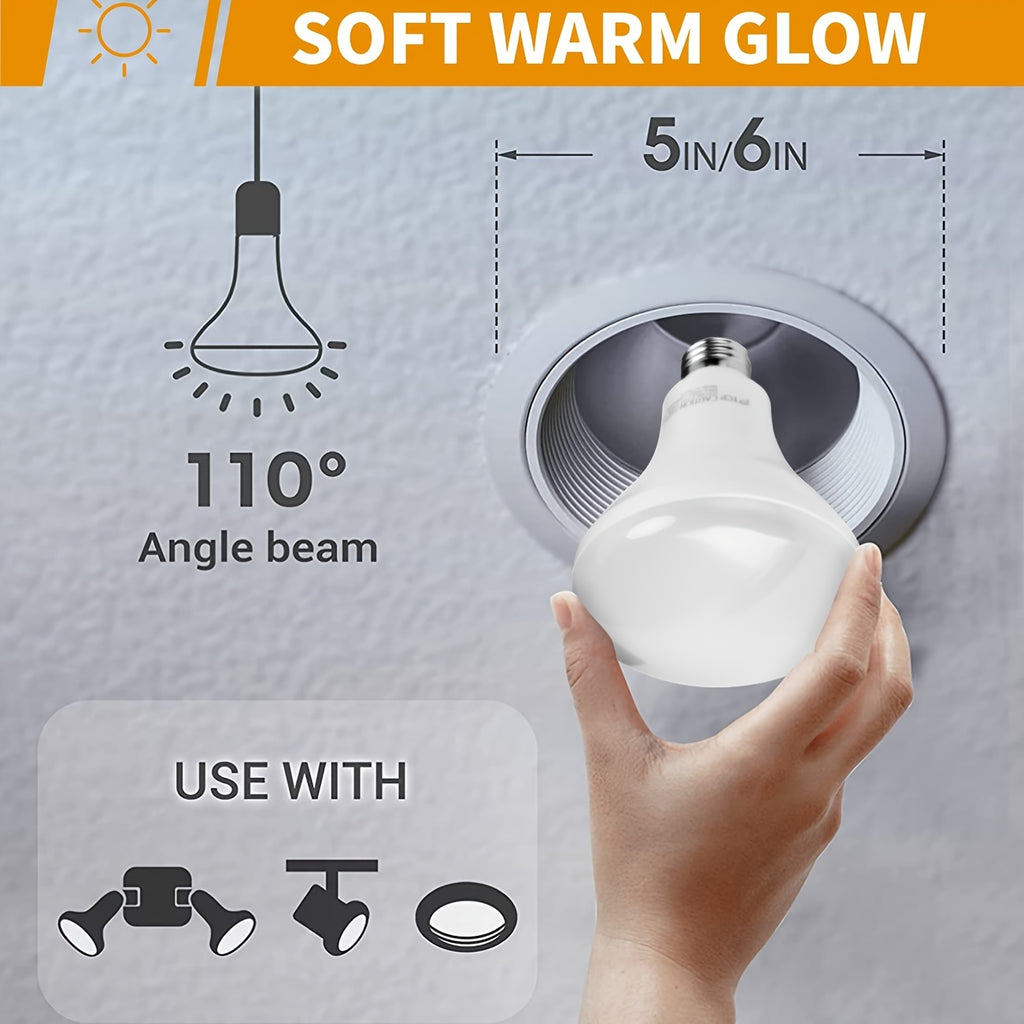 BR30 LED bulb 6-pack, E26 standard American screw base, 110-127V, 10W (equivalent to 65W) 850lm warm yellow light 3000K, non-dimmable, suitable for home, office, shopping mall, warehouse lighting, etc.