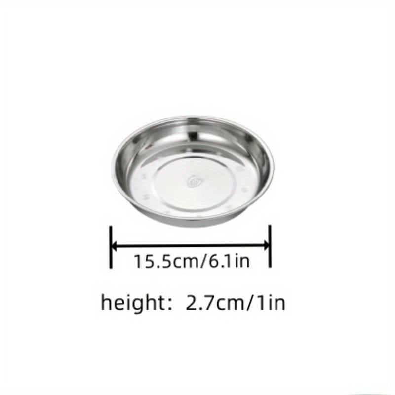 Thickened 304 Stainless Steel Round Plate, Non-Magnetic Multi-Purpose BBQ Plate, Deep Flat-Bottom Dish, Food Tray for Outdoor Camping