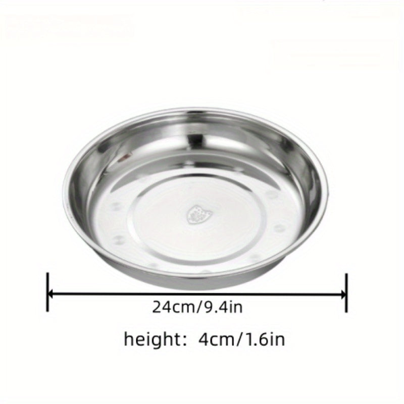 Thickened 304 Stainless Steel Round Plate, Non-Magnetic Multi-Purpose BBQ Plate, Deep Flat-Bottom Dish, Food Tray for Outdoor Camping
