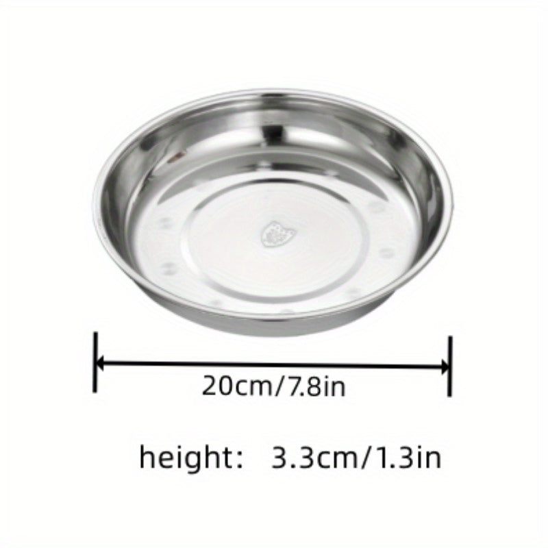 Thickened 304 Stainless Steel Round Plate, Non-Magnetic Multi-Purpose BBQ Plate, Deep Flat-Bottom Dish, Food Tray for Outdoor Camping