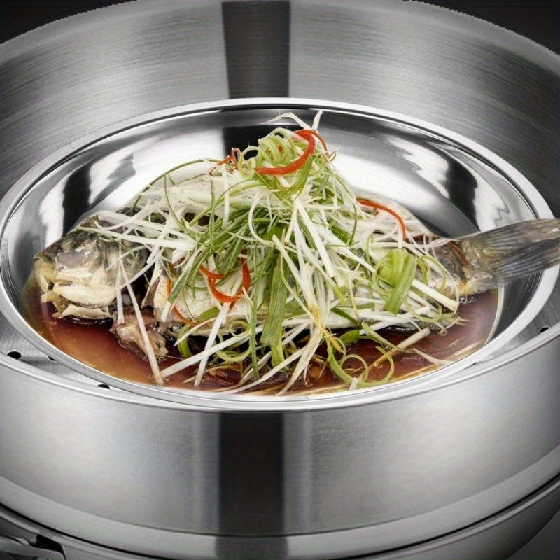 Thickened 304 Stainless Steel Round Plate, Non-Magnetic Multi-Purpose BBQ Plate, Deep Flat-Bottom Dish, Food Tray for Outdoor Camping