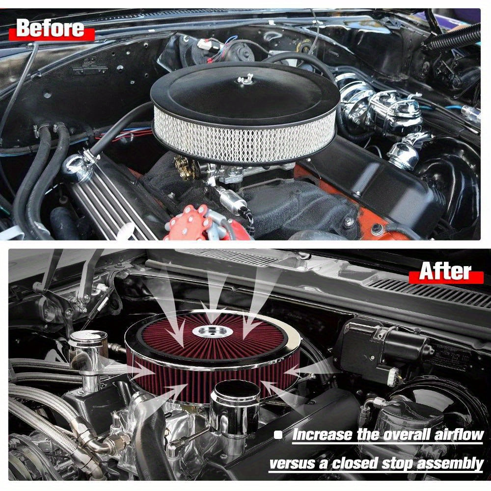 Washable Round Air Cleaner Filter Top Cover Assembly for Chevrolet, GMC and Ford Vehicles, Size 14 Inch x 3 Inch, with Super Flow Ventilation Lid.