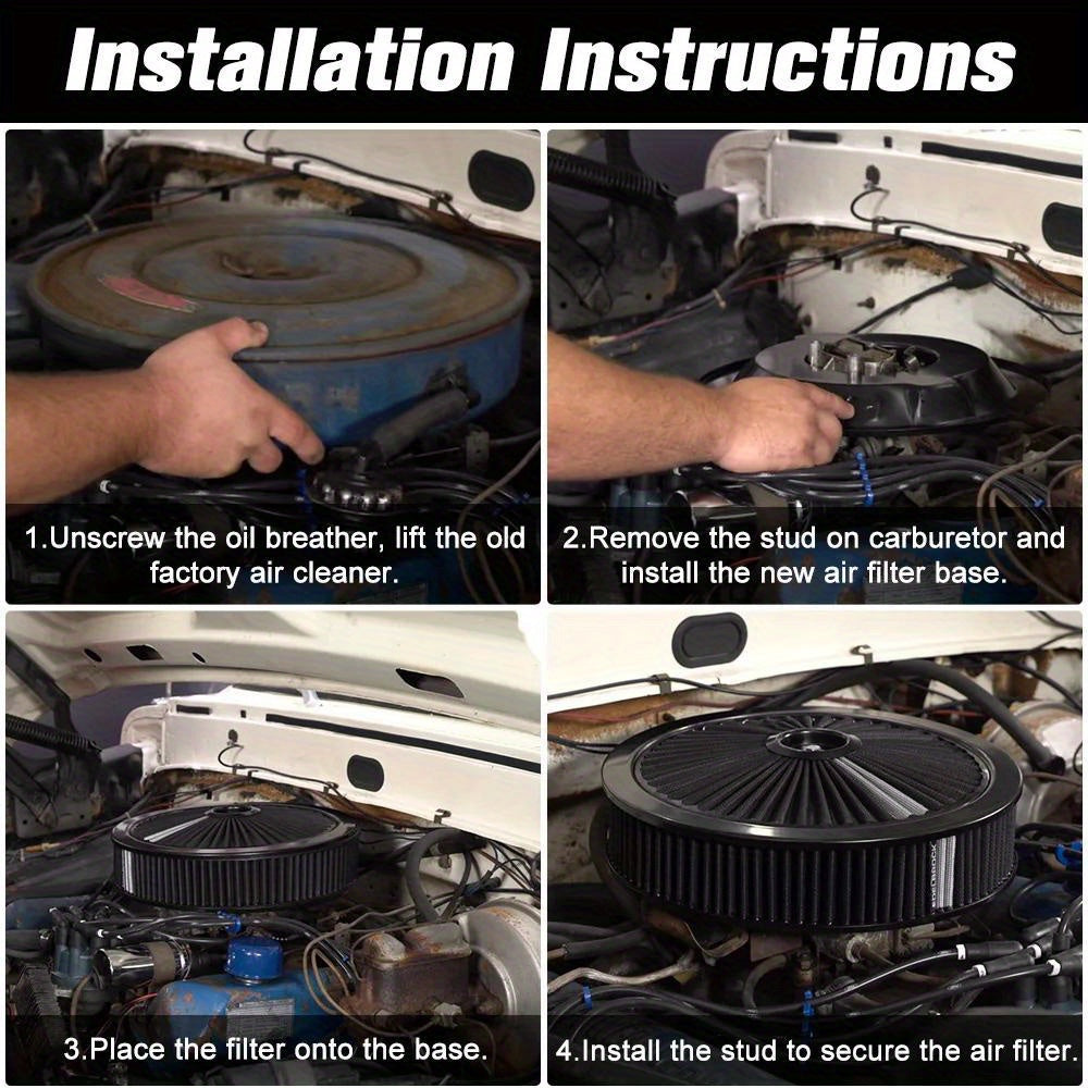 Washable Round Air Cleaner Filter Top Cover Assembly for Chevrolet, GMC and Ford Vehicles, Size 14 Inch x 3 Inch, with Super Flow Ventilation Lid.