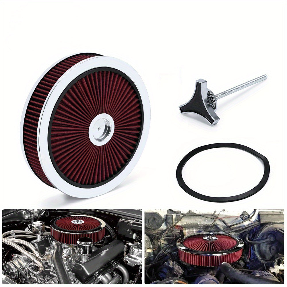 Washable Round Air Cleaner Filter Top Cover Assembly for Chevrolet, GMC and Ford Vehicles, Size 14 Inch x 3 Inch, with Super Flow Ventilation Lid.