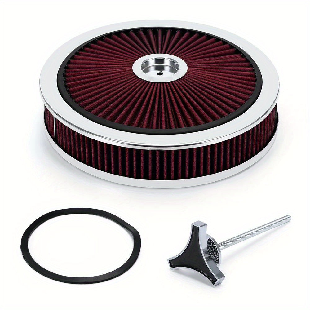 Washable Round Air Cleaner Filter Top Cover Assembly for Chevrolet, GMC and Ford Vehicles, Size 14 Inch x 3 Inch, with Super Flow Ventilation Lid.