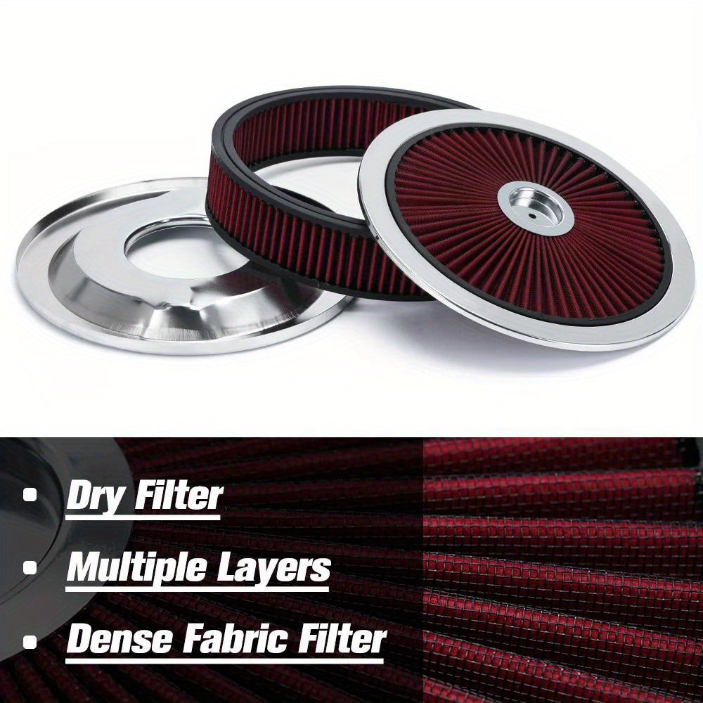 Washable Round Air Cleaner Filter Top Cover Assembly for Chevrolet, GMC and Ford Vehicles, Size 14 Inch x 3 Inch, with Super Flow Ventilation Lid.