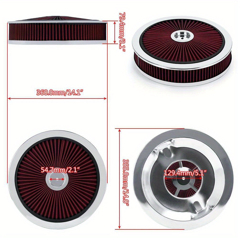 Washable Round Air Cleaner Filter Top Cover Assembly for Chevrolet, GMC and Ford Vehicles, Size 14 Inch x 3 Inch, with Super Flow Ventilation Lid.