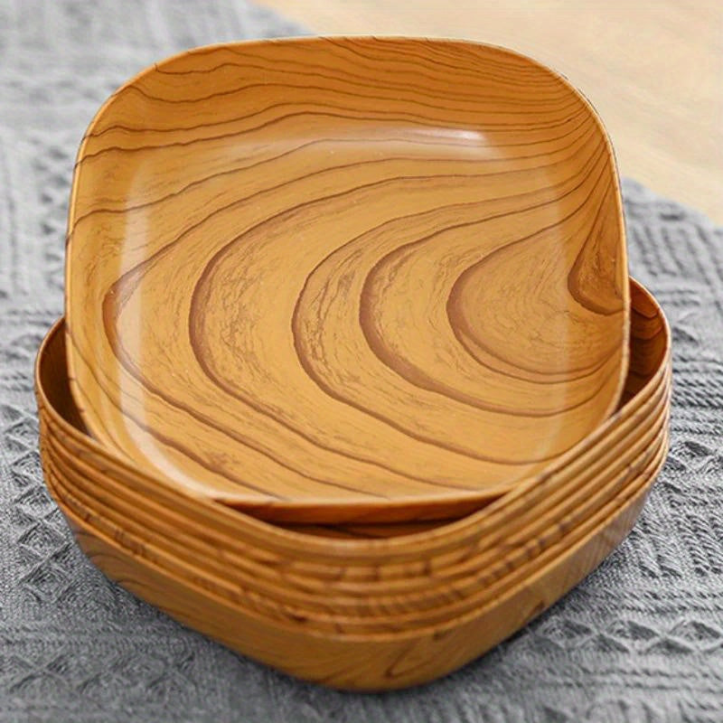 4Pcs Creative Wood-Look Plastic Snack Plate, Vinegar Dish, Restaurant Sushi Plate, Breakfast Plate, Dried Fruit Tray, Snack Tray, Bone Dish