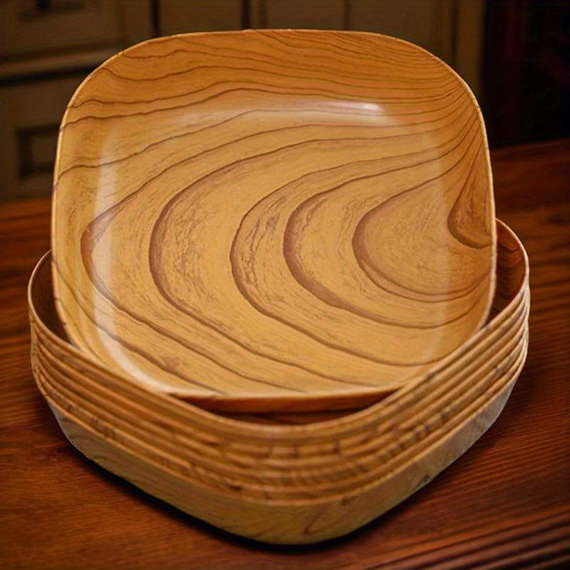 4Pcs Creative Wood-Look Plastic Snack Plate, Vinegar Dish, Restaurant Sushi Plate, Breakfast Plate, Dried Fruit Tray, Snack Tray, Bone Dish