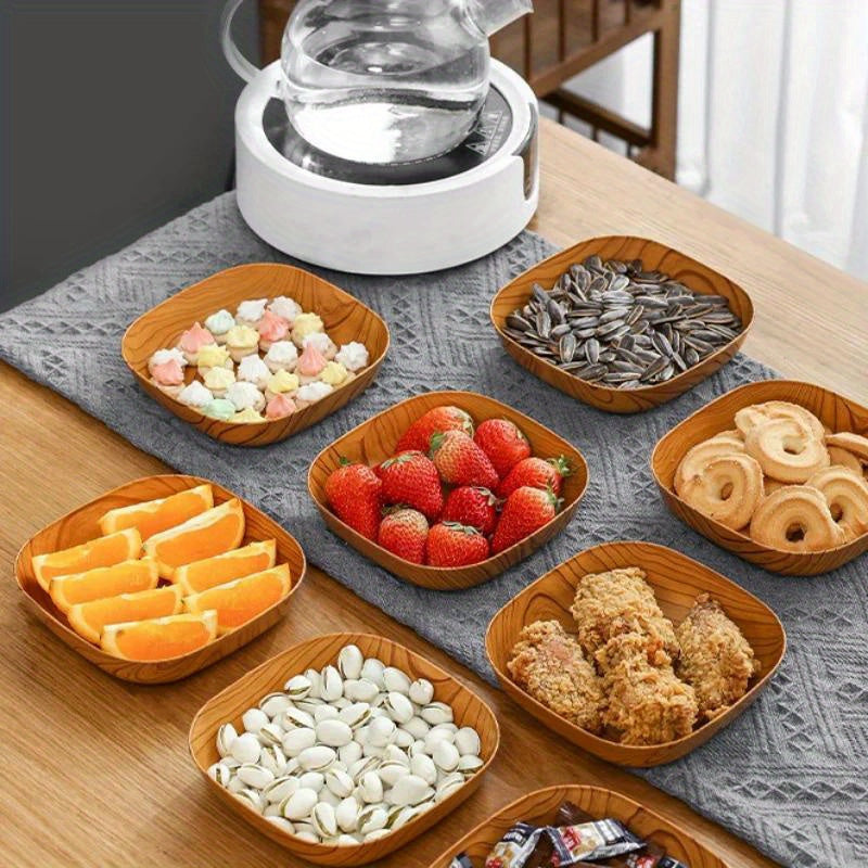4Pcs Creative Wood-Look Plastic Snack Plate, Vinegar Dish, Restaurant Sushi Plate, Breakfast Plate, Dried Fruit Tray, Snack Tray, Bone Dish