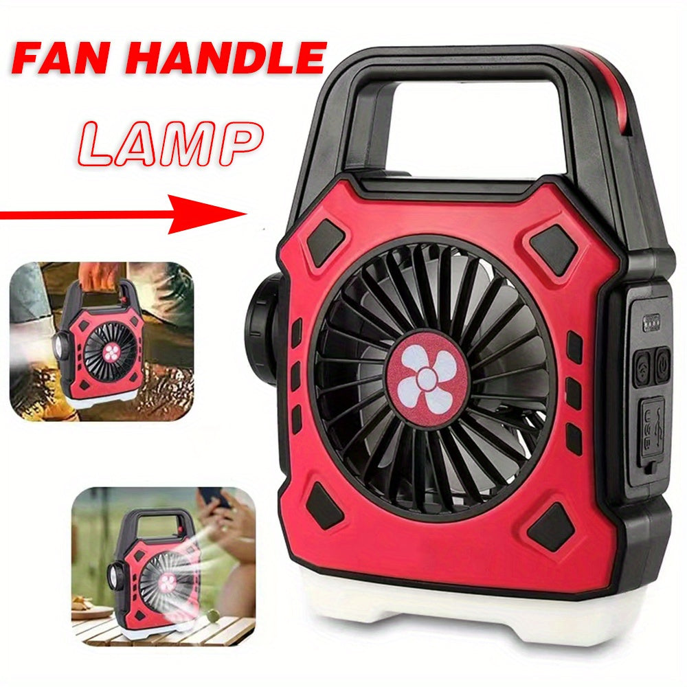1 Red 2-in-1 Outdoor Camping Fan Handheld Light, Travel Portable LED Flashlight, USB Rechargeable Lamp, Suitable for Home, Office, Party, Fishing