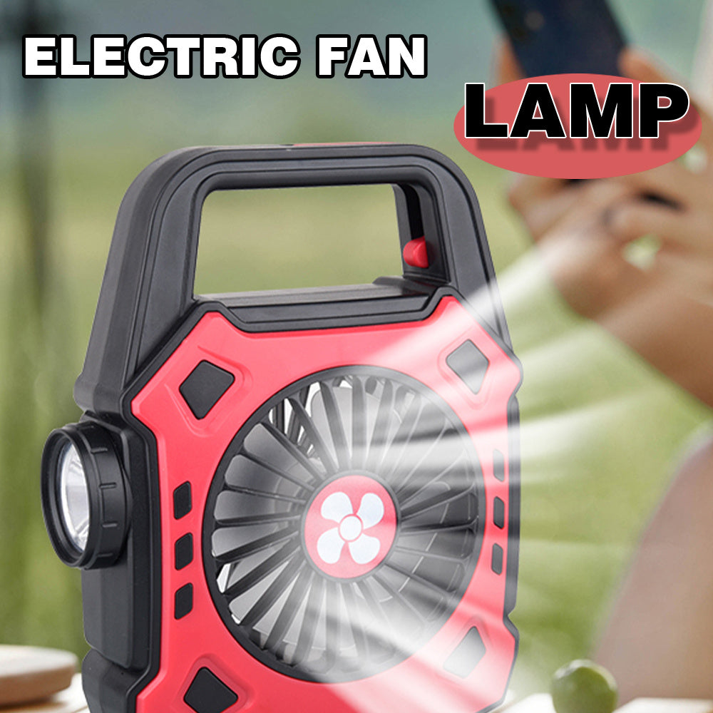 1 Red 2-in-1 Outdoor Camping Fan Handheld Light, Travel Portable LED Flashlight, USB Rechargeable Lamp, Suitable for Home, Office, Party, Fishing