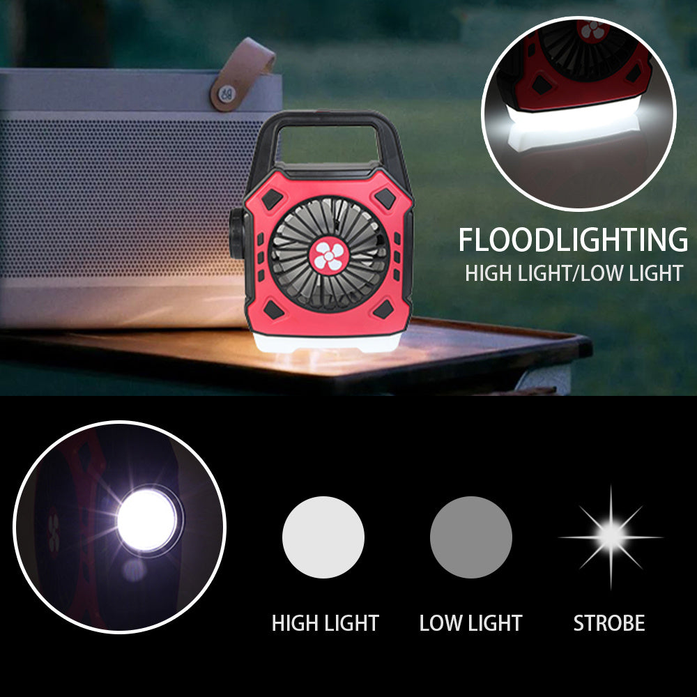 1 Red 2-in-1 Outdoor Camping Fan Handheld Light, Travel Portable LED Flashlight, USB Rechargeable Lamp, Suitable for Home, Office, Party, Fishing