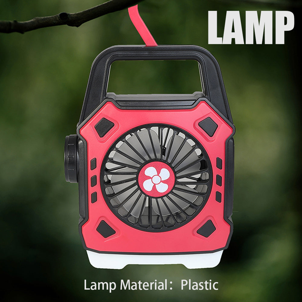 1 Red 2-in-1 Outdoor Camping Fan Handheld Light, Travel Portable LED Flashlight, USB Rechargeable Lamp, Suitable for Home, Office, Party, Fishing