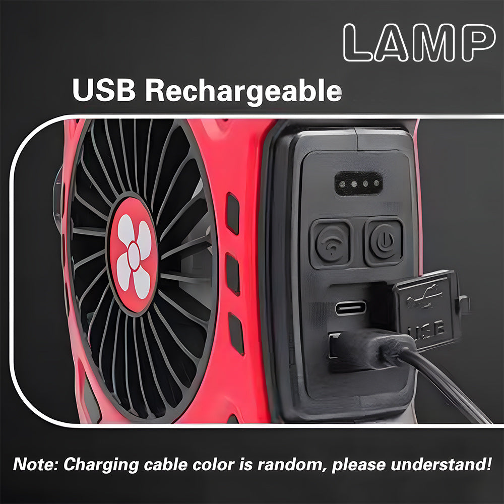 1 Red 2-in-1 Outdoor Camping Fan Handheld Light, Travel Portable LED Flashlight, USB Rechargeable Lamp, Suitable for Home, Office, Party, Fishing