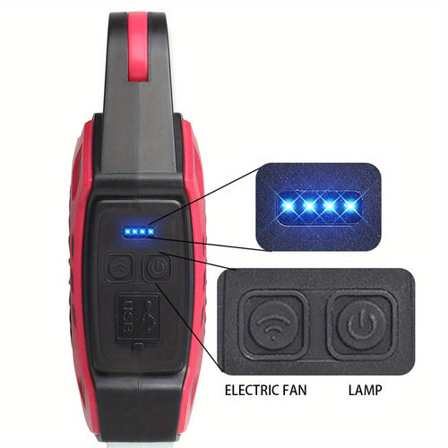 1 Red 2-in-1 Outdoor Camping Fan Handheld Light, Travel Portable LED Flashlight, USB Rechargeable Lamp, Suitable for Home, Office, Party, Fishing
