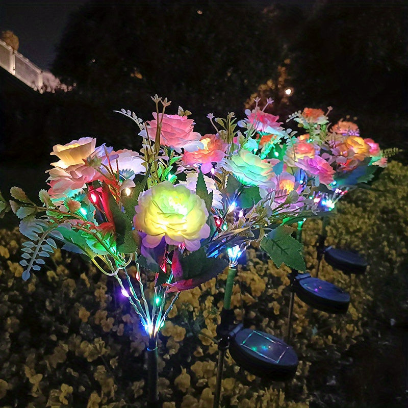 Solar Hibiscus Flower, Outdoor Artificial Flower, 7-Branch LED Light, Courtyard Lawn Light, Halloween, Christmas, Holiday Lawn Decorative Ambient Light