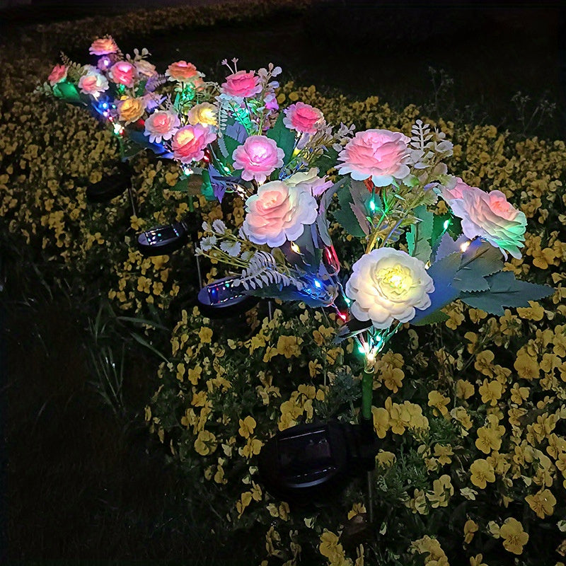 Solar Hibiscus Flower, Outdoor Artificial Flower, 7-Branch LED Light, Courtyard Lawn Light, Halloween, Christmas, Holiday Lawn Decorative Ambient Light
