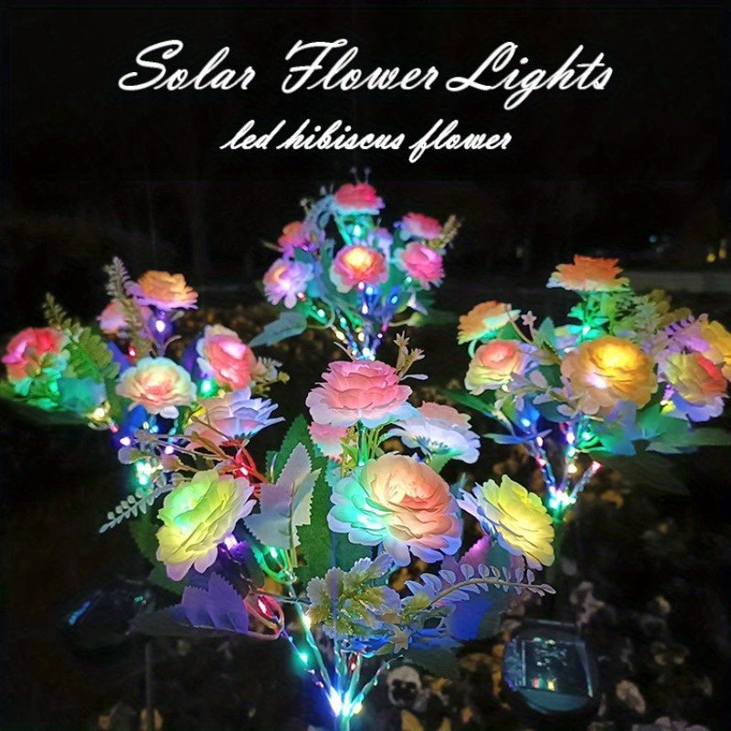 Solar Hibiscus Flower, Outdoor Artificial Flower, 7-Branch LED Light, Courtyard Lawn Light, Halloween, Christmas, Holiday Lawn Decorative Ambient Light