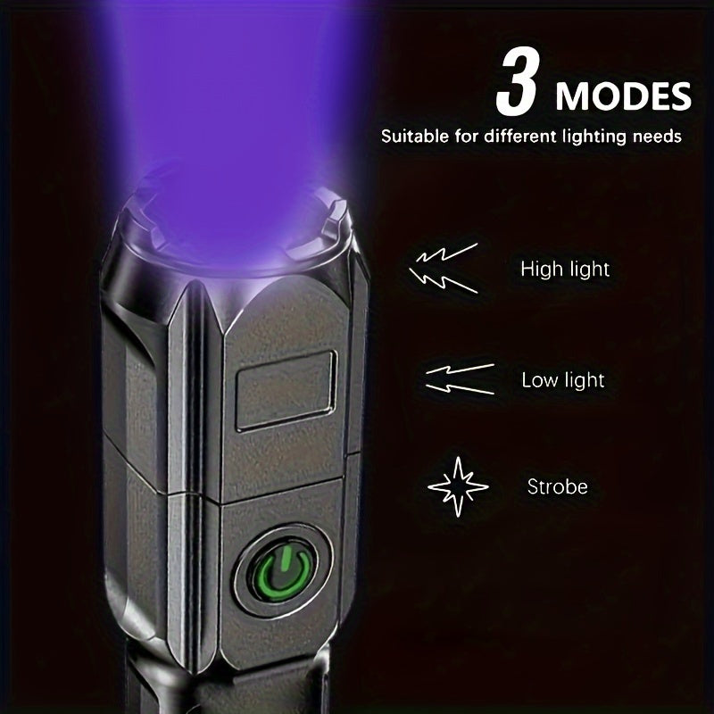 ANYI 1 Black Light UV Flashlight, UV395NM, IPX4 Waterproof Rechargeable High-Brightness ABS Portable UV Light, 3 Modes Zoomable USB Rechargeable Flashlight, Ideal for Pet Identification