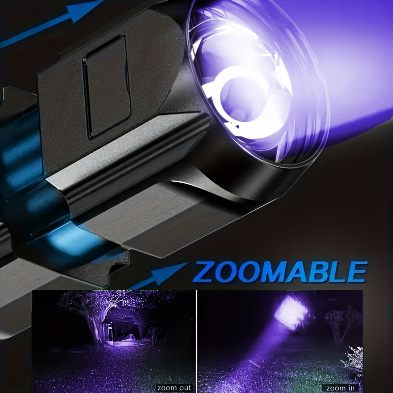 ANYI 1 Black Light UV Flashlight, UV395NM, IPX4 Waterproof Rechargeable High-Brightness ABS Portable UV Light, 3 Modes Zoomable USB Rechargeable Flashlight, Ideal for Pet Identification