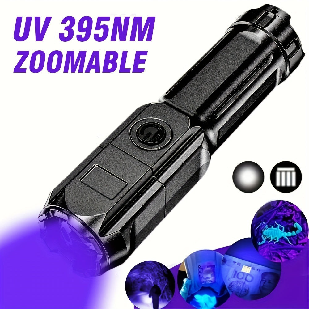 ANYI 1 Black Light UV Flashlight, UV395NM, IPX4 Waterproof Rechargeable High-Brightness ABS Portable UV Light, 3 Modes Zoomable USB Rechargeable Flashlight, Ideal for Pet Identification