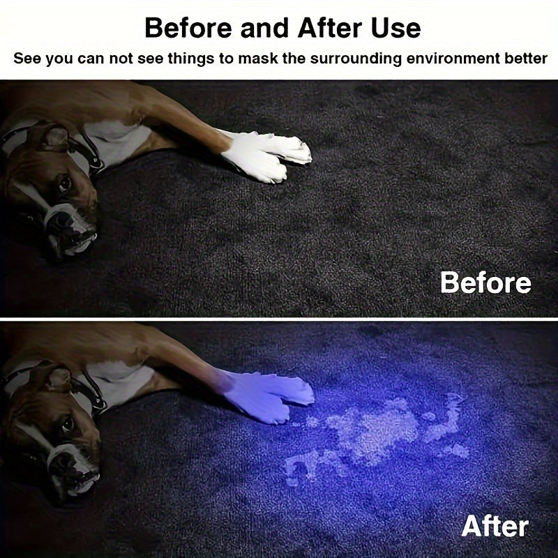 ANYI 1 Black Light UV Flashlight, UV395NM, IPX4 Waterproof Rechargeable High-Brightness ABS Portable UV Light, 3 Modes Zoomable USB Rechargeable Flashlight, Ideal for Pet Identification