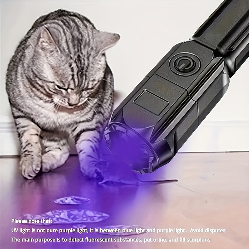 ANYI 1 Black Light UV Flashlight, UV395NM, IPX4 Waterproof Rechargeable High-Brightness ABS Portable UV Light, 3 Modes Zoomable USB Rechargeable Flashlight, Ideal for Pet Identification