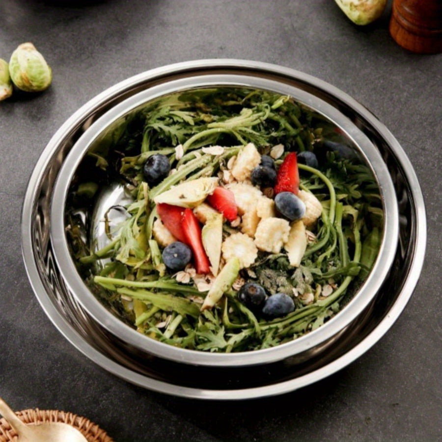 Thickened 304 Stainless Steel Round Plate, Non-Magnetic Multi-Purpose BBQ Plate, Deep Flat-Bottom Dish, Food Tray for Outdoor Camping