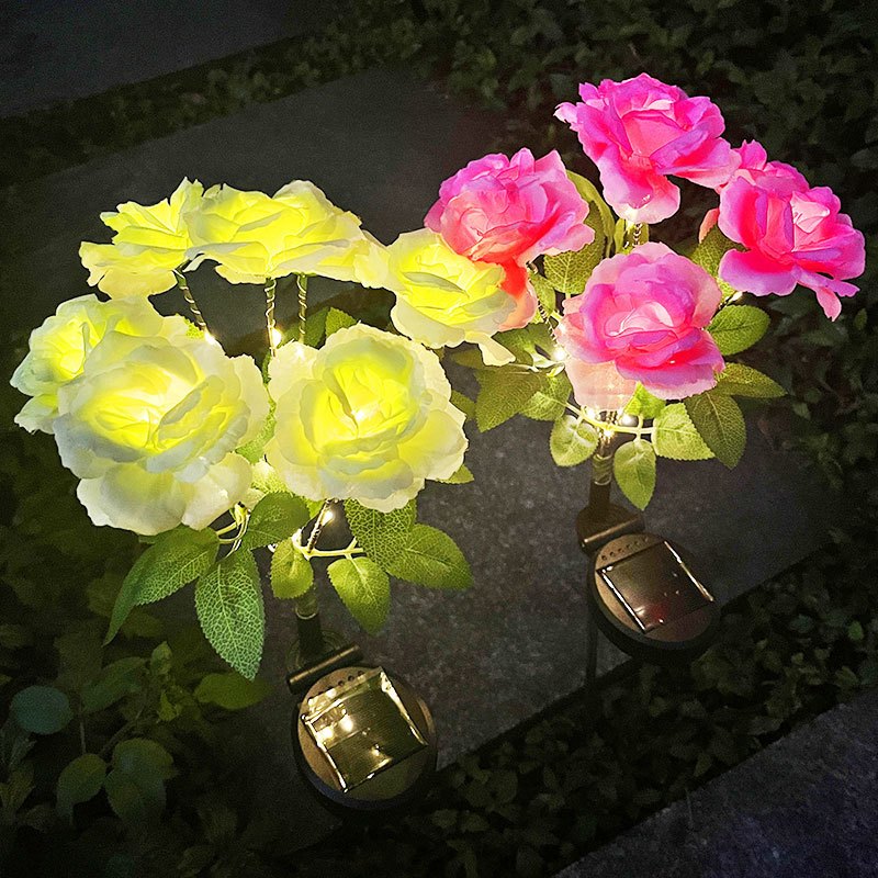 1pc Solar 7-Head Rose Flower Light Solar Lamp Outdoor Decoration Courtyard Garden Glowing Pathway Lawn Atmosphere Light