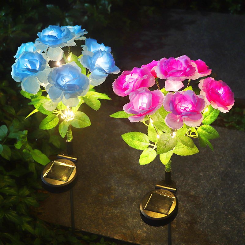 1pc Solar 7-Head Rose Flower Light Solar Lamp Outdoor Decoration Courtyard Garden Glowing Pathway Lawn Atmosphere Light