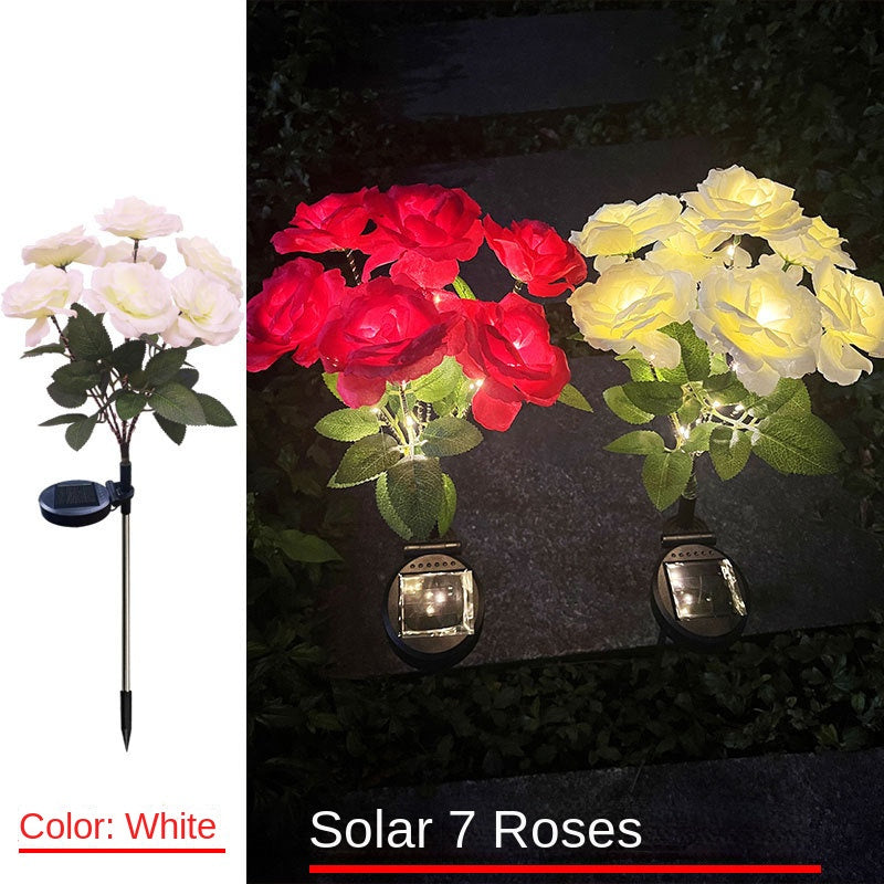 1pc Solar 7-Head Rose Flower Light Solar Lamp Outdoor Decoration Courtyard Garden Glowing Pathway Lawn Atmosphere Light