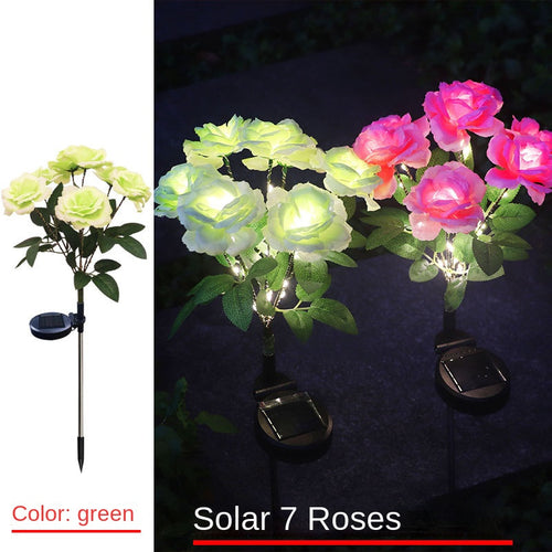 1pc Solar 7-Head Rose Flower Light Solar Lamp Outdoor Decoration Courtyard Garden Glowing Pathway Lawn Atmosphere Light