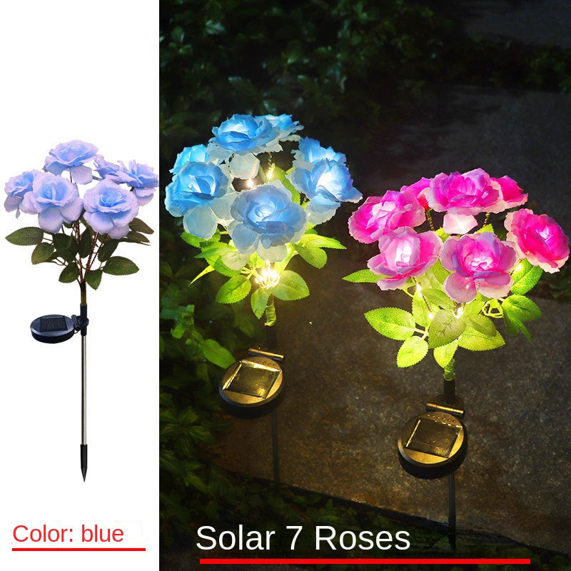 1pc Solar 7-Head Rose Flower Light Solar Lamp Outdoor Decoration Courtyard Garden Glowing Pathway Lawn Atmosphere Light