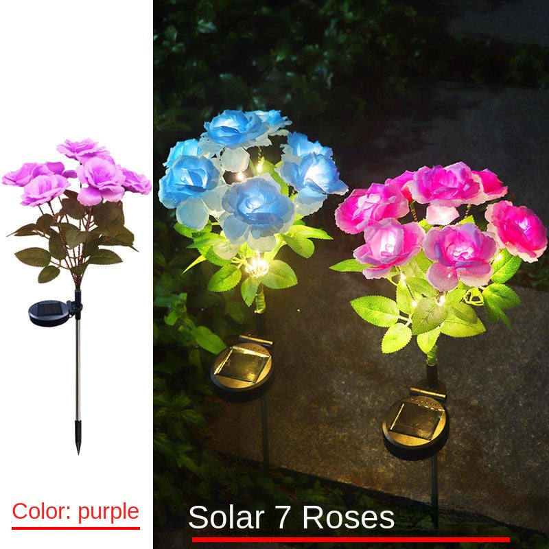 1pc Solar 7-Head Rose Flower Light Solar Lamp Outdoor Decoration Courtyard Garden Glowing Pathway Lawn Atmosphere Light