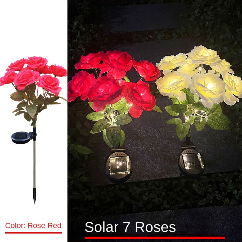 1pc Solar 7-Head Rose Flower Light Solar Lamp Outdoor Decoration Courtyard Garden Glowing Pathway Lawn Atmosphere Light