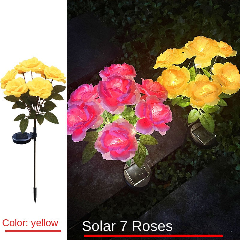 1pc Solar 7-Head Rose Flower Light Solar Lamp Outdoor Decoration Courtyard Garden Glowing Pathway Lawn Atmosphere Light