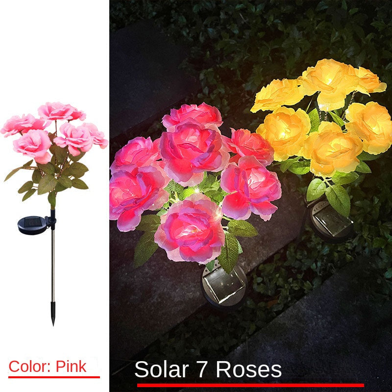 1pc Solar 7-Head Rose Flower Light Solar Lamp Outdoor Decoration Courtyard Garden Glowing Pathway Lawn Atmosphere Light