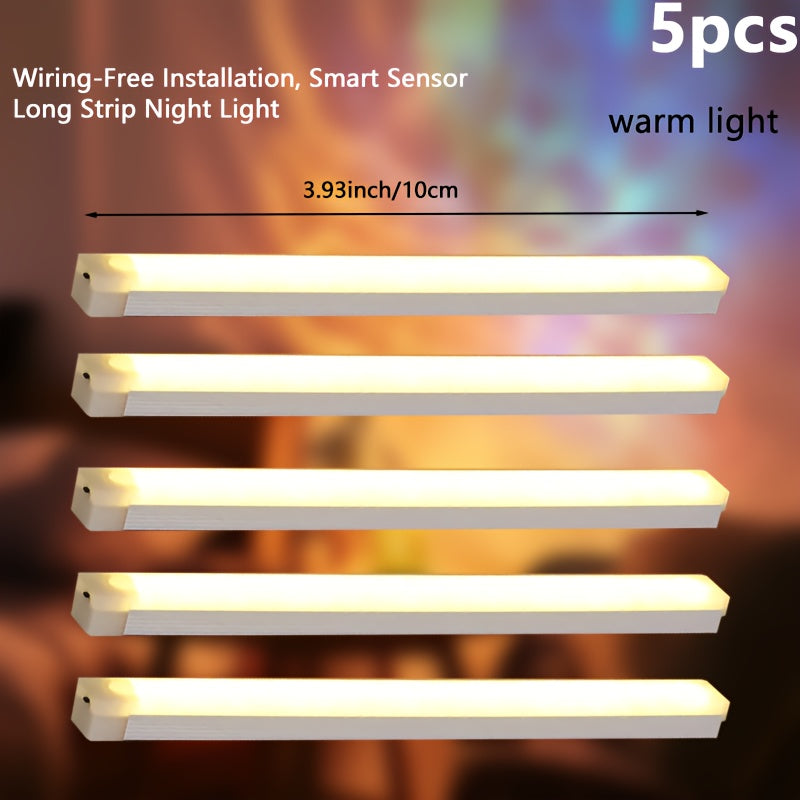 5-pack smart motion sensor night light, handheld, USB rechargeable design, no-wiring installation, warm white dual-color light optional, suitable for stairs, bedrooms, bathrooms, hallways, corridors, holiday/birthday gift